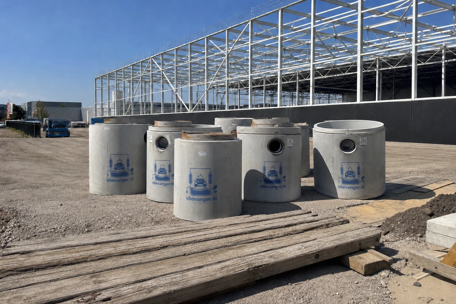 Betonnen olieafscheiders klaargezet op een bouwterrein