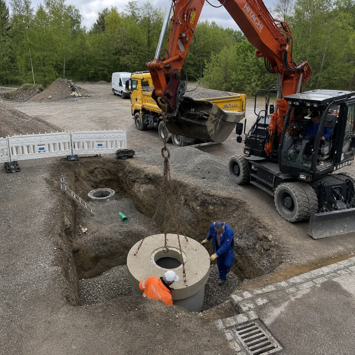 Olieafscheider tijdens de inbouw in het grondwerk